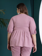 Stylum Womens Plus Size Self Woven Kantha Cotton Peplum Top