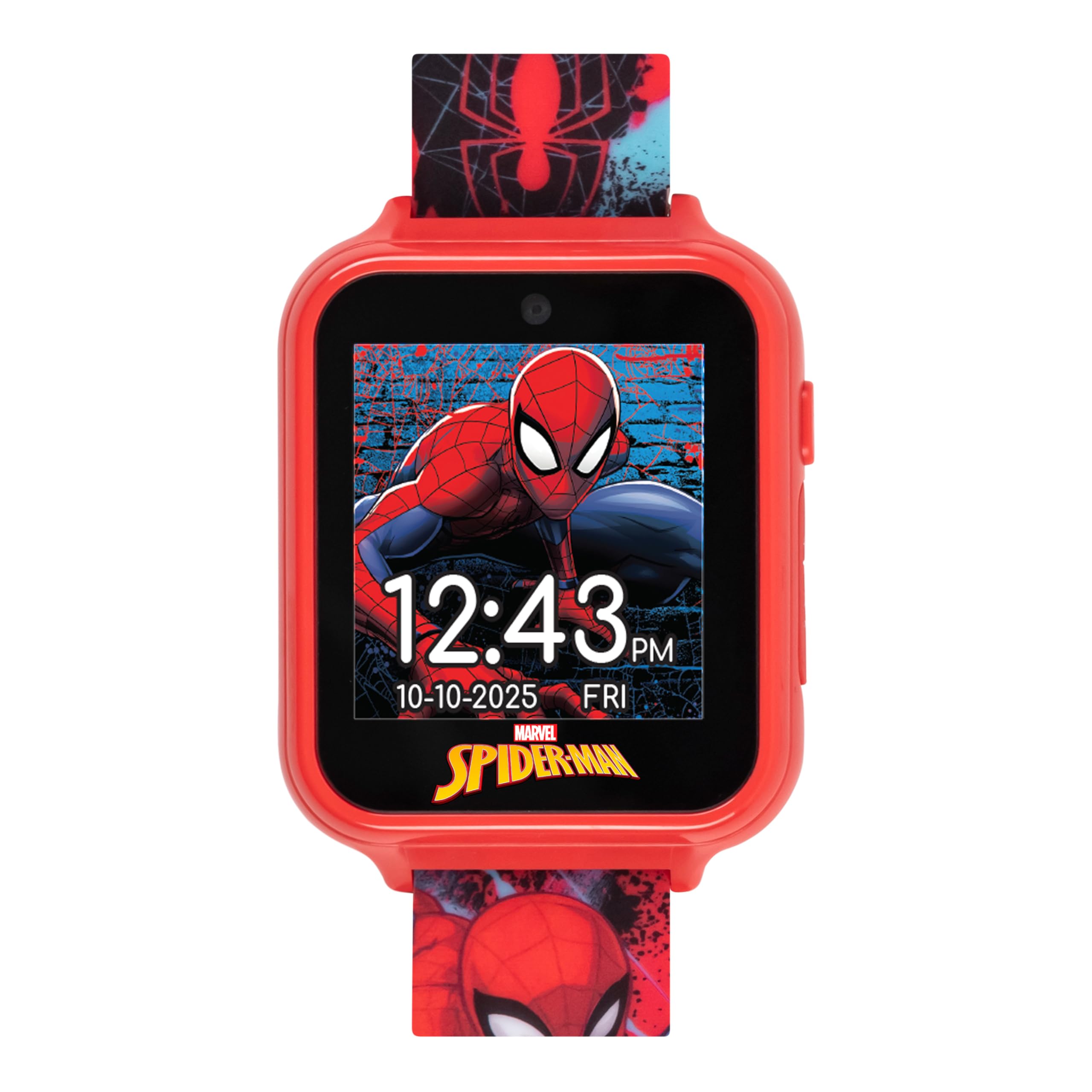 Accutime Marvel Spider-Man Red Educational Touchscreen Smart Watch Toy for Boys, Girls, Toddlers - Selfie Cam, Learning Games, A