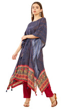 Soch Navy Blue Muslin Printed Kaftan Suit