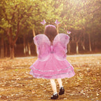 VOWOV Halloween Girls Dress Up Princess Fairy Costume Set with Dress, Wings, Wand and Headband for Children Ages 3-10
