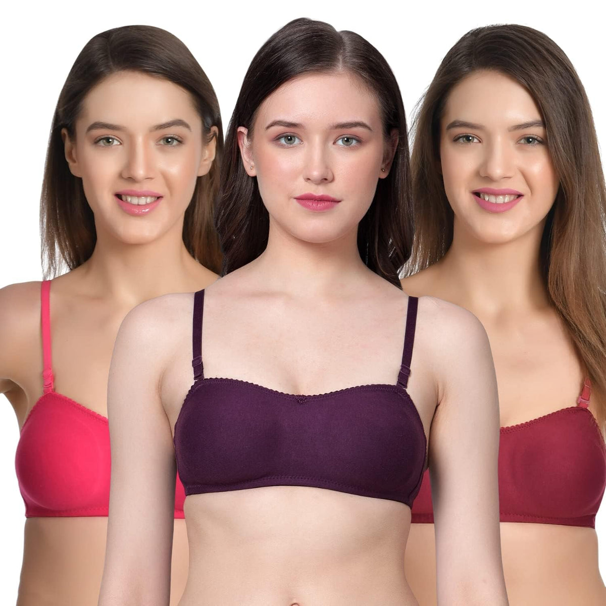 Aimly WomenS Cotton Seamless Lightly Padded NonWired Extra Transparent Removable Strap Bra 32 Pack Of 3 32