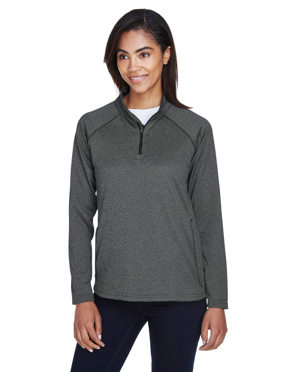 Ladies Stretch Tech-Shell compass Quarter-Zip - DK gREY HEATHER - S(D0102H7Y506)