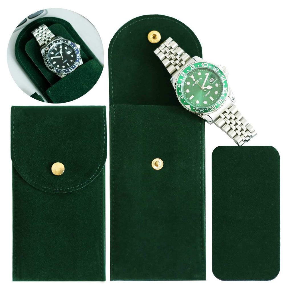 Besforu 4PCS Watch Travel Case for Men and Women Portable Velvet Watch Pouch Watch Storage Bag and Organizer (4-GREEN)