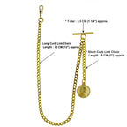 watchvshop Albert Chain Gold Tone Pocket Watch Chain Vest Chain for Men Fob T Bar with Swivel Clasp with Queen Design Medal Fob