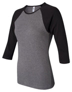 Ladies Baby Rib 34-Sleeve contrast Raglan T-Shirt - DEEP HTHR BLAcK - S(D0102H78Z0T)