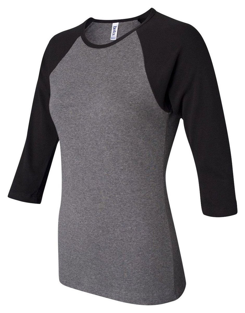 Ladies Baby Rib 34-Sleeve contrast Raglan T-Shirt - DEEP HTHR BLAcK - S(D0102H78Z0T)
