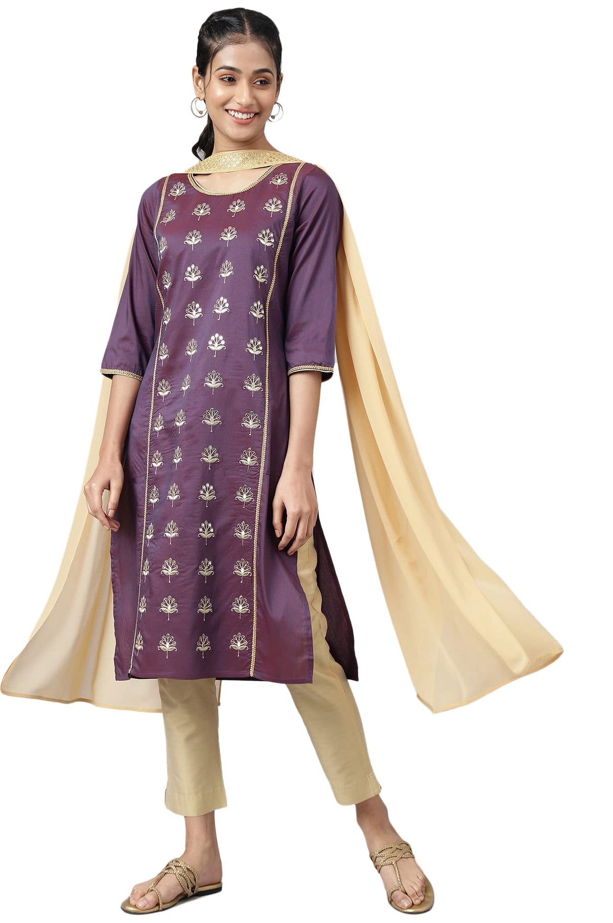 Aurelia Women Gold Chocker Neck Georgette Dupatta (23Aua80050-604808-Free Size)