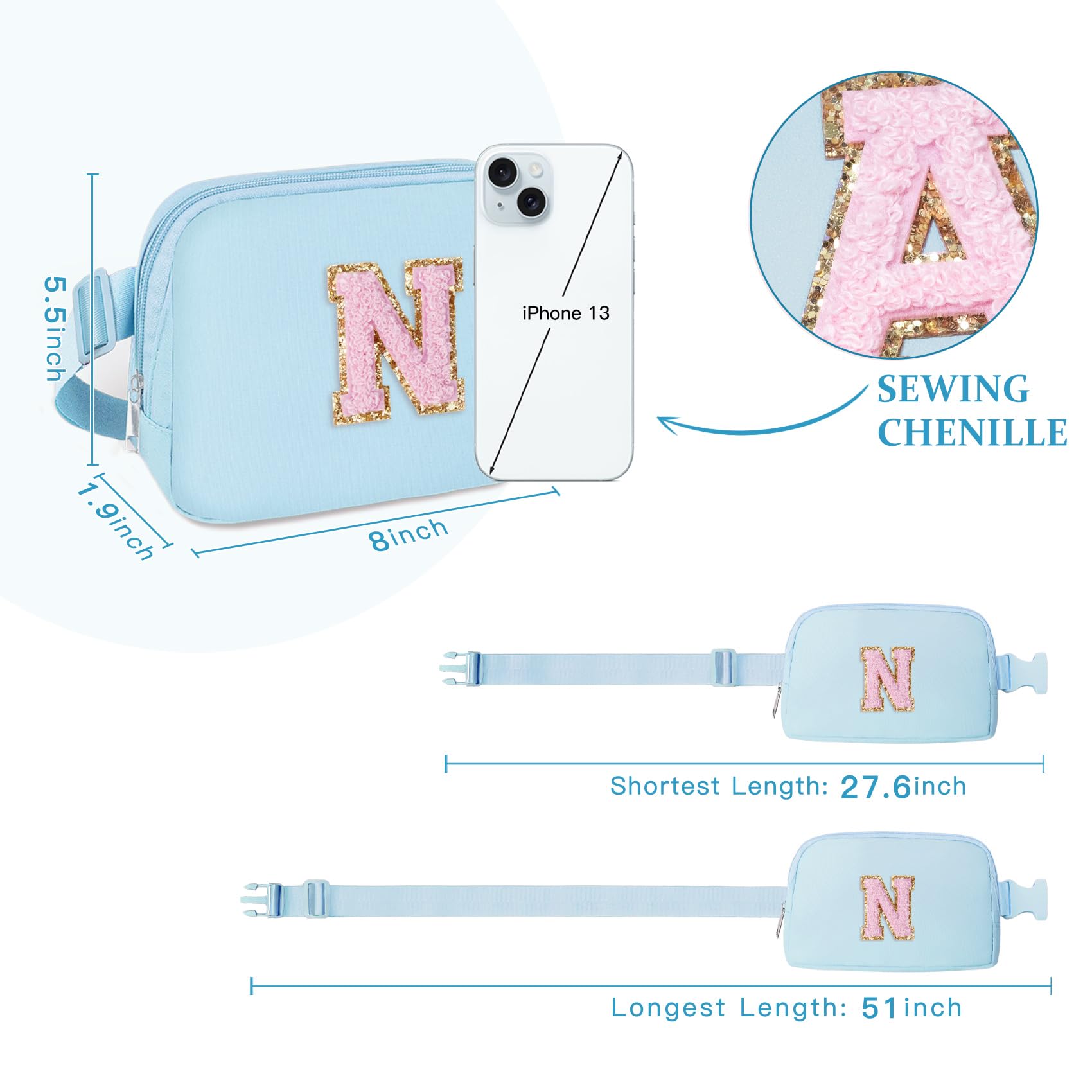 COSHAYSOO Blue Belt Bag Fanny Waist Pack Small Unique Gifts for Women Teen Girls Birthday Graduation Halloween Thanksgiving Chri