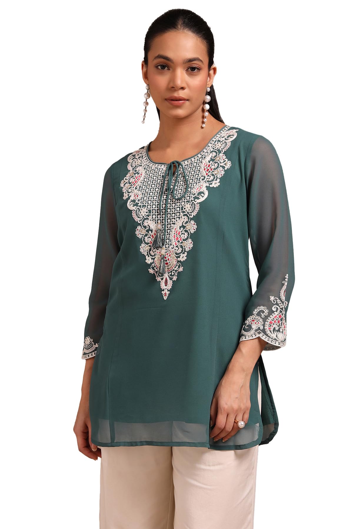 Soch Women Georgette Embroidered Active Shirts & Tee