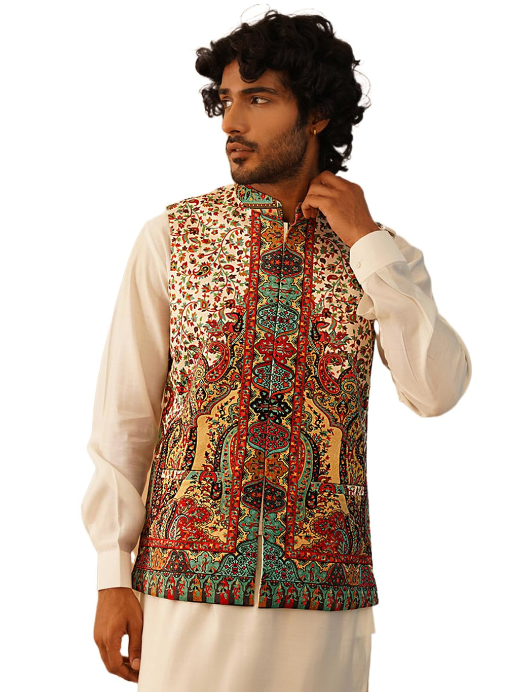 Jompers Mens Printed Velvet Nehru Jacket