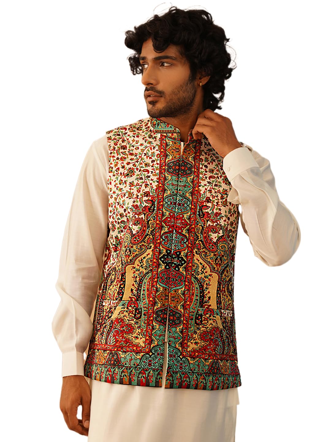 Jompers Mens Printed Velvet Nehru Jacket