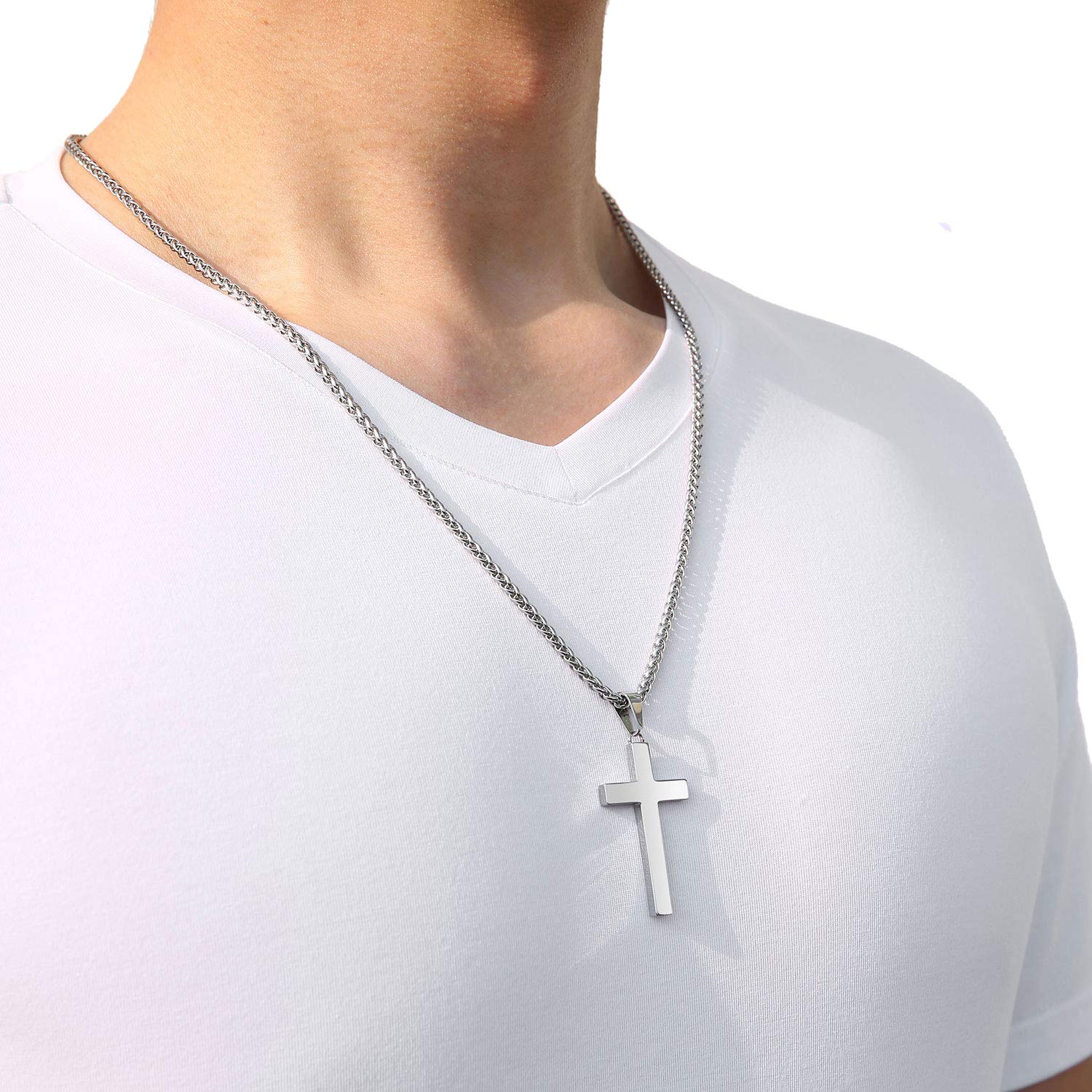 P. BLAKE Stainless Steel Cross Pendant Necklace for Men Boys Jewelry Gift, Chain Necklace