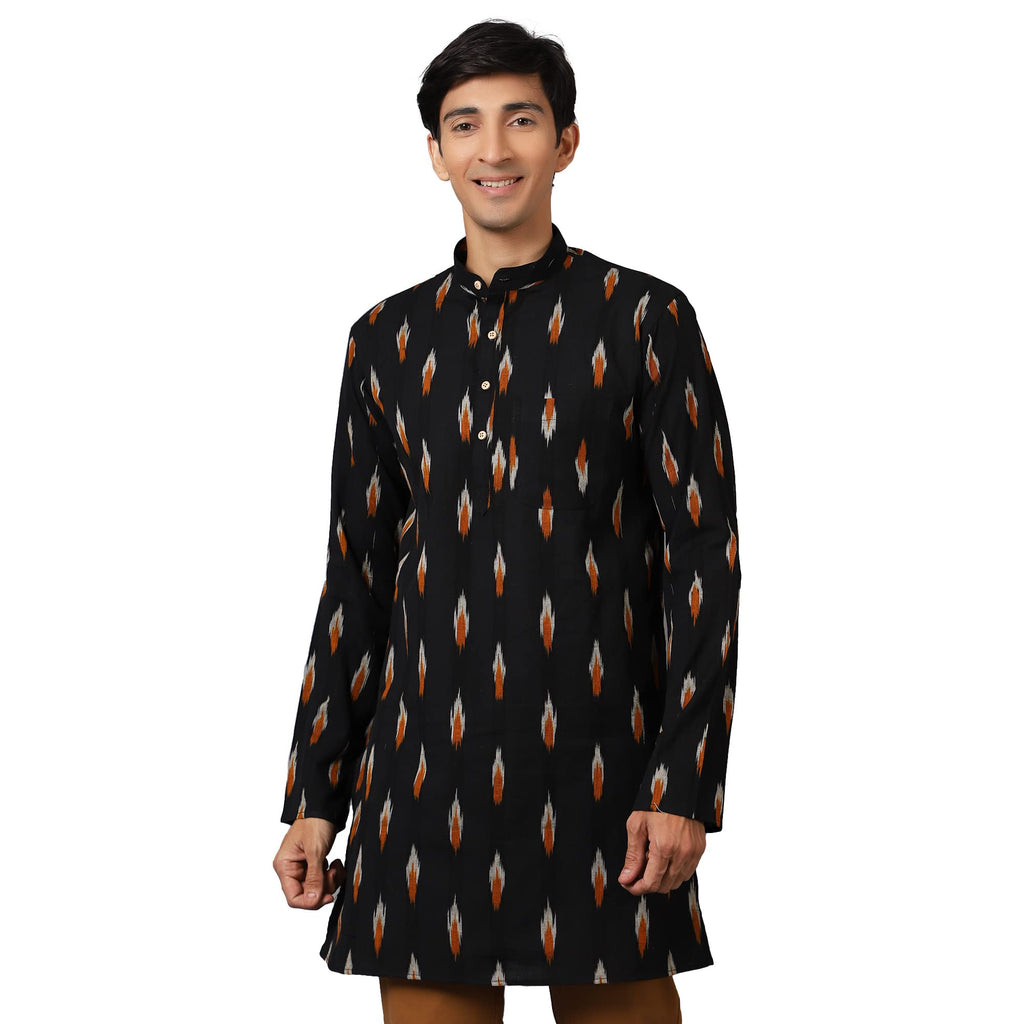 Wintage Men'S: Ikat Cotton Black 2 Long Kurta : 40/M