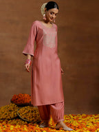 Libas WomenS Silk Blend Kurta Sets (35647_Peach