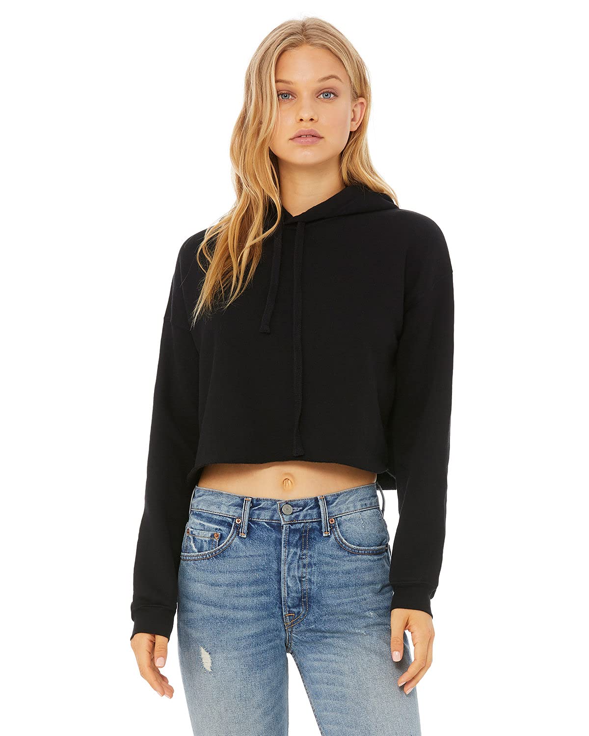 Ladies cropped Fleece Hoodie - PEAcH - S(D0102H7WRUP)
