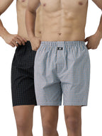 XYXX Mens Super Combed Cotton Checkmate Boxer Shorts Elasticated Waist, Drawstring | Loungewear for Men Pack of 2 (XL; Jet Blac