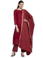 ANNI DESIGNER Women's Maroon Rayon Anarkali Kurti Plazzo Dupatta Set (CAN BE Maroon_S)
