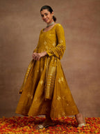 Libas WomenS Chanderi Silk Woven Design Regular Fit Kurta Sets (34742_Mustard