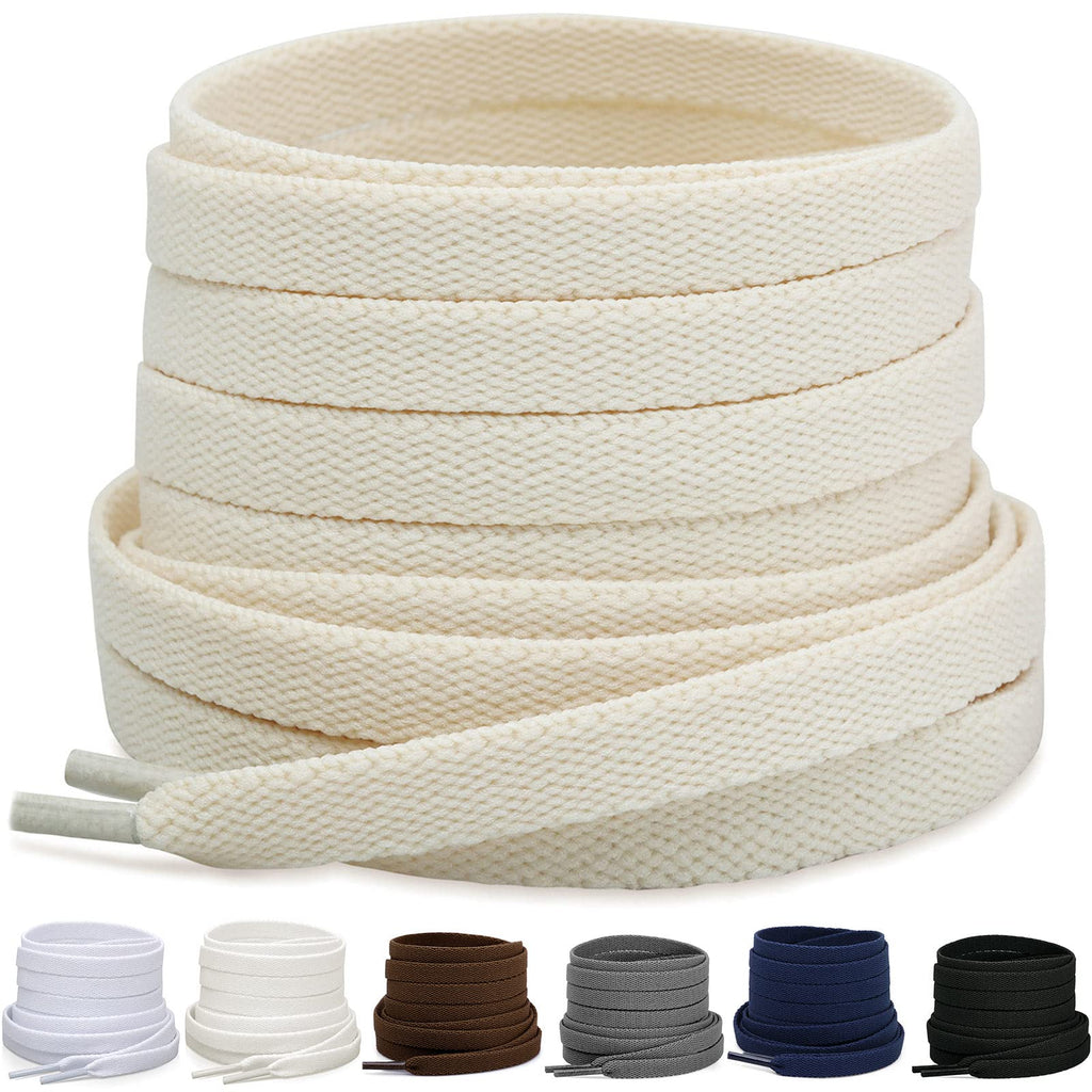 Puzeam Upgrade Tight Weave Flat Shoelaces 28 Colors 5/16 Wide Shoe Laces for Sneakers-Beige-180