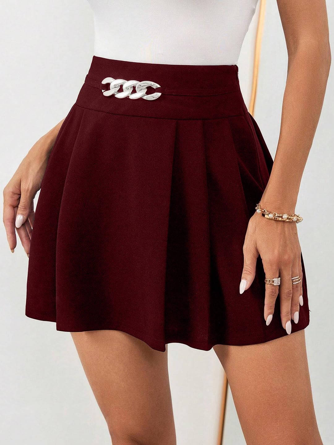 ADDYVERO Womens Elegant & Casual A-Line Mini Skirt Maroon