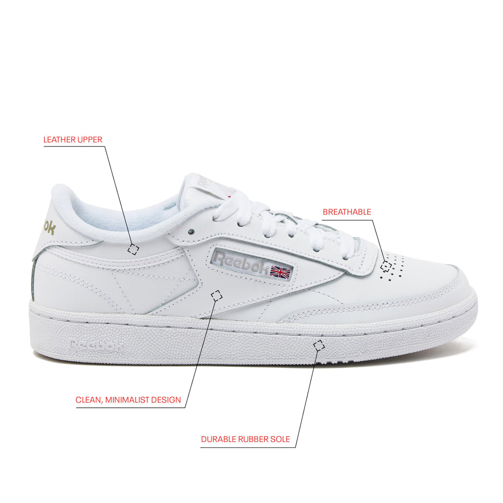 Reebok Club C 85 Tennis Shoes, Casual Fashion Sneakers for Men, Int-White/Sheer Grey, 12