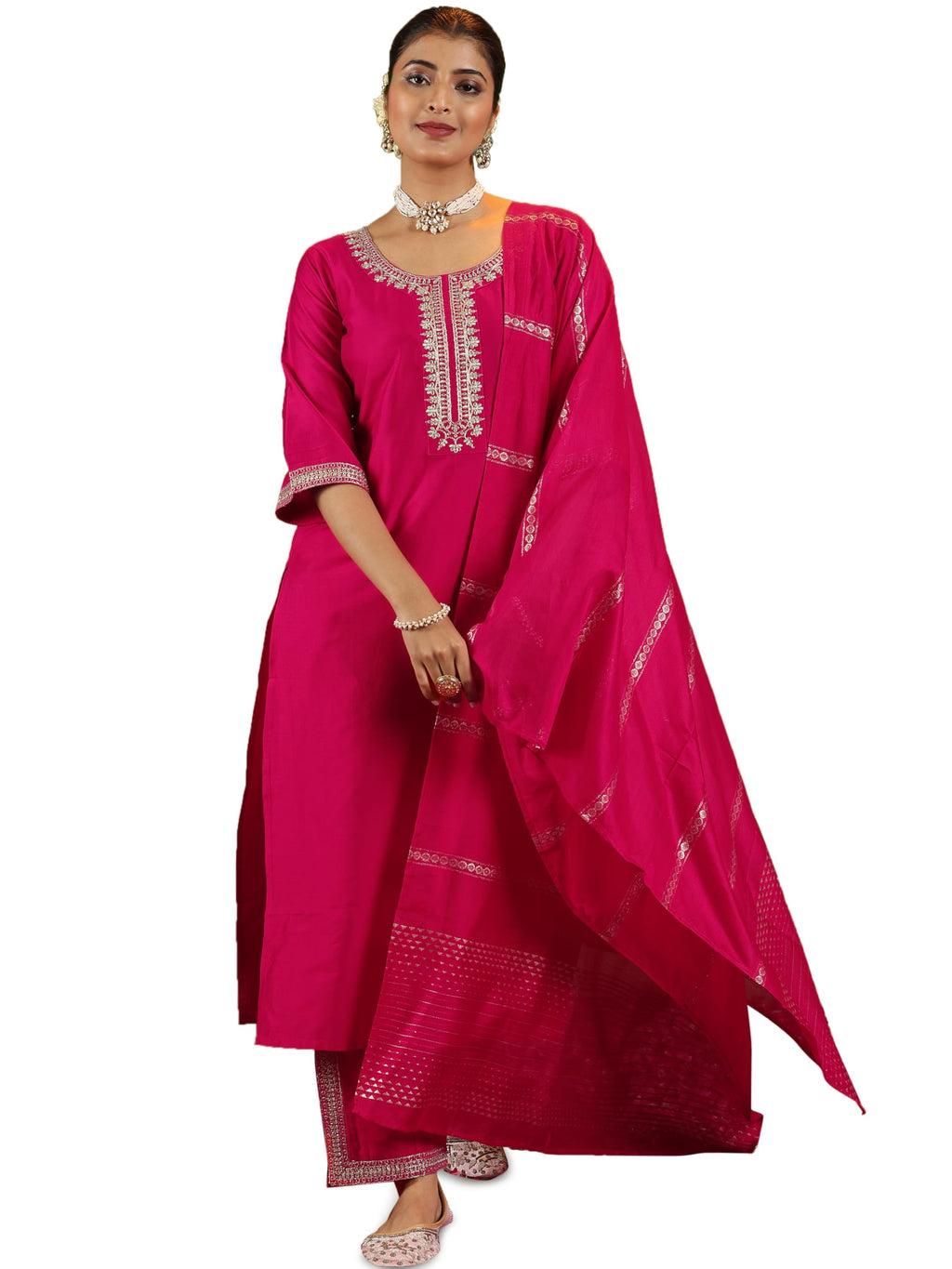 Gerua by libas Womens Yoke Design Silk Blend Straight Kurta With Trousers and Dupatta
