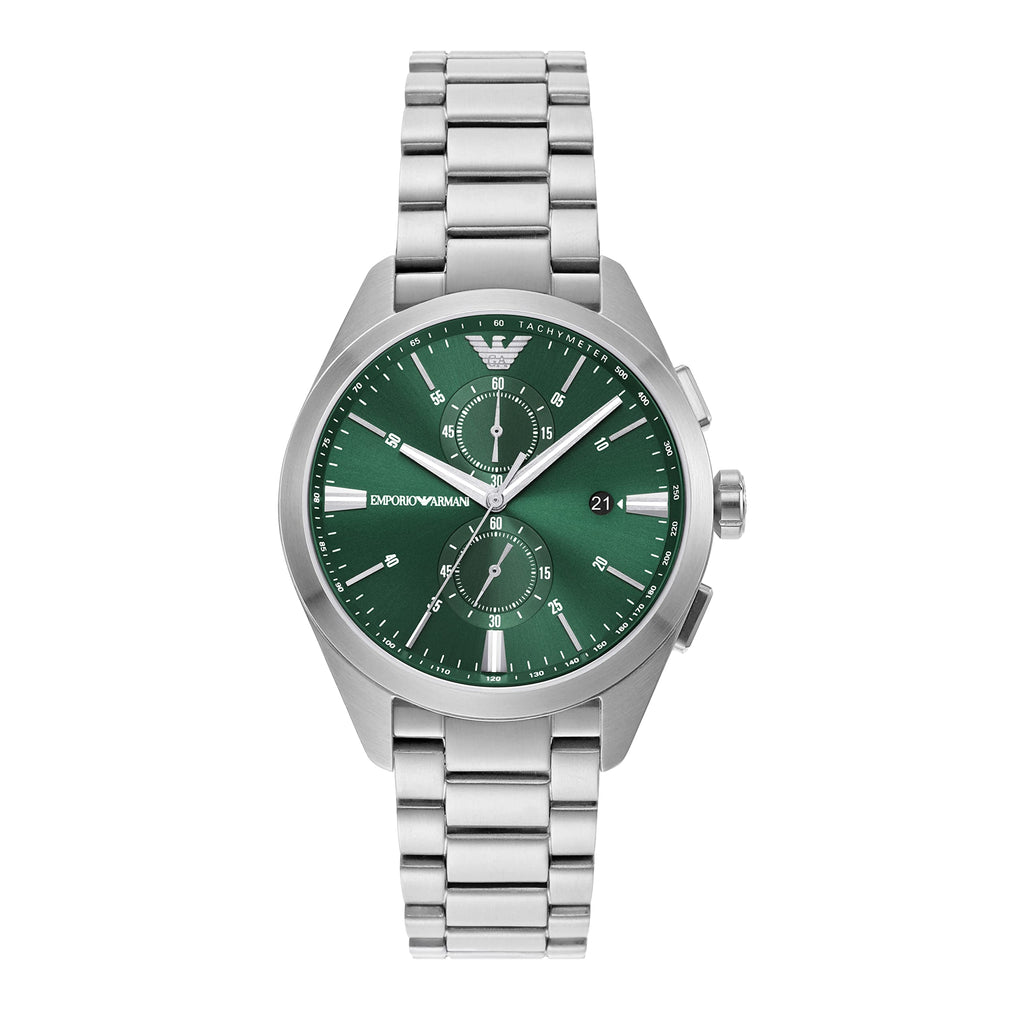 Emporio Armani Men's Chronograph Stainless Steel Watch (Model: AR11480), Silver/Green