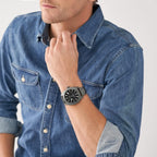 Fossil Men's Machine 49mm Quartz Stainless Steel Three-Hand Watch, Color: Smoke (Model: FS5970)