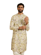 Manyavar Mens Linen Blend Digital Floral Print Long Kurta (Green,2XL)