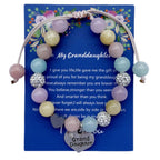 DOLON Handmade Rhinestone Crystal Multi Color Stones Beaded with Heart Granddaughter Charm Bracelet Gift Adjustable for Birthday