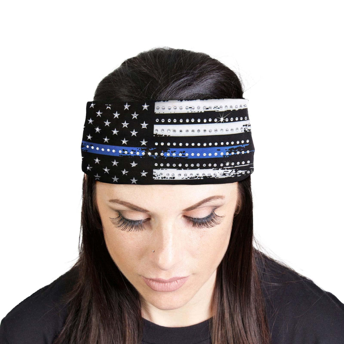 Milwaukee Leather | Bling Designed Wide HeadbandsHeadwraps For Women Biker Bandana With Blue Flag  Mla8014  One Size 11