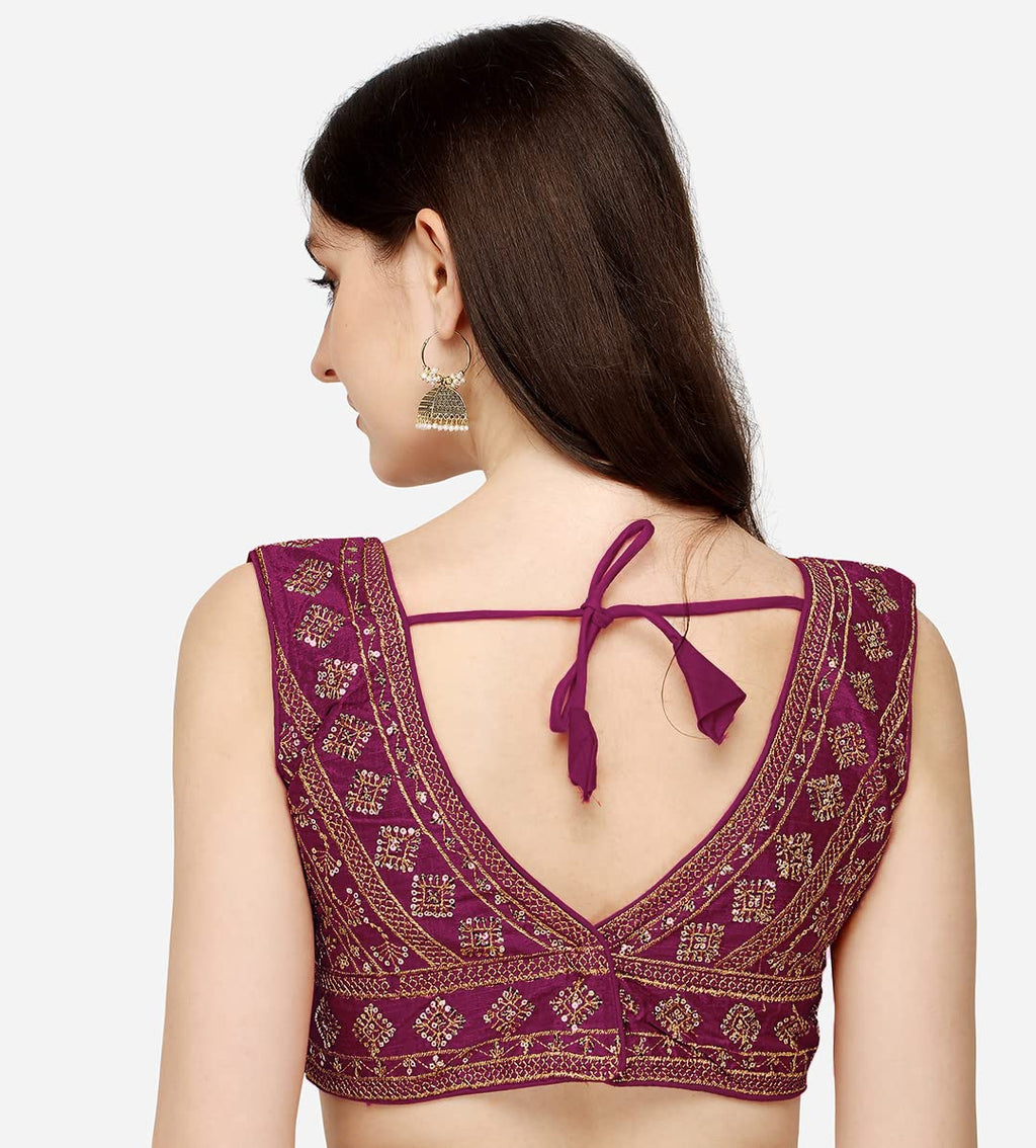Vihu Fashion WomenS Silk Embroidery Sequins Zari Work Readymade Saree Blouse
