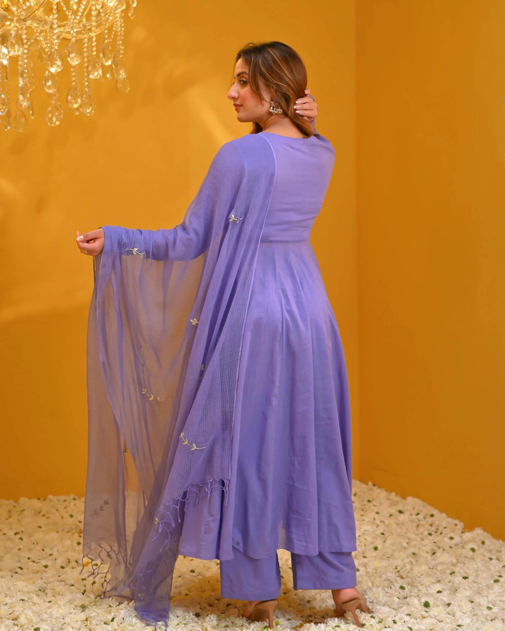 ANNI DESIGNER Womens Rayon Viscose Solid Anarkali Kurta with Pant & Dupatta (Tuntun Blue_M_Blue_Medium)