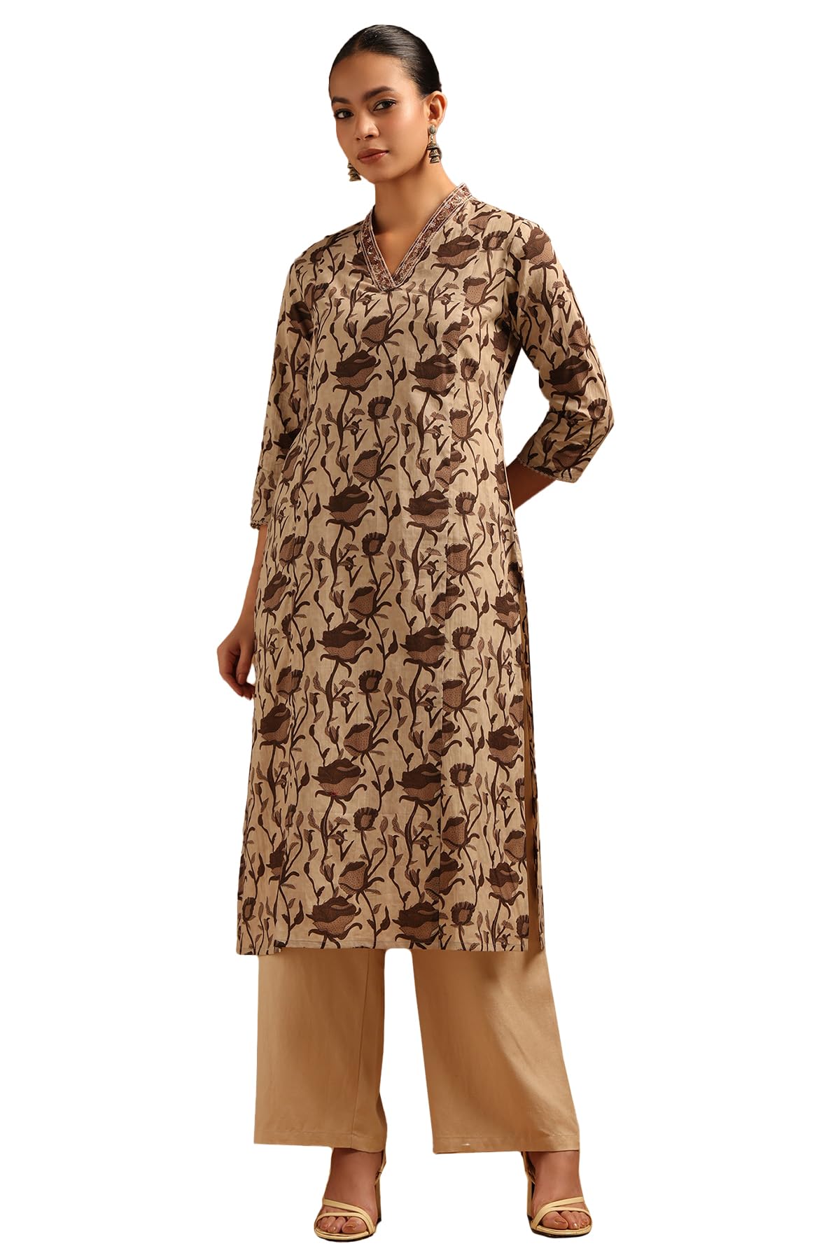 Soch Women Cotton Botanical Kurta with Sequin Details