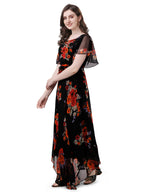 Trillmixa WomenS Georgette Floral Maxi-Length Dress(T_Flower) Black