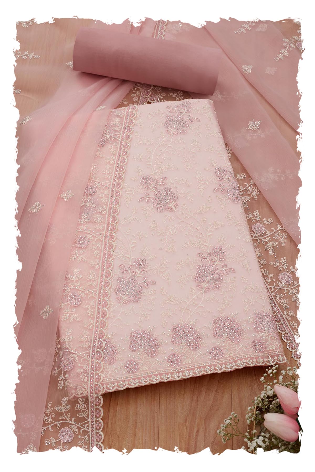 Soch Women Crinkle Chiffon Embroidered Unstitched Dress Material with Work