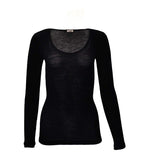 EGi Luxury Wool Silk Long Sleeve Top with Satin Trim. Proudly Made in Italy (1437)