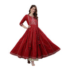 Ishin Women'S Cotton Anarkali Embellished Kurta Xykflowqr-9014_M_Maroon