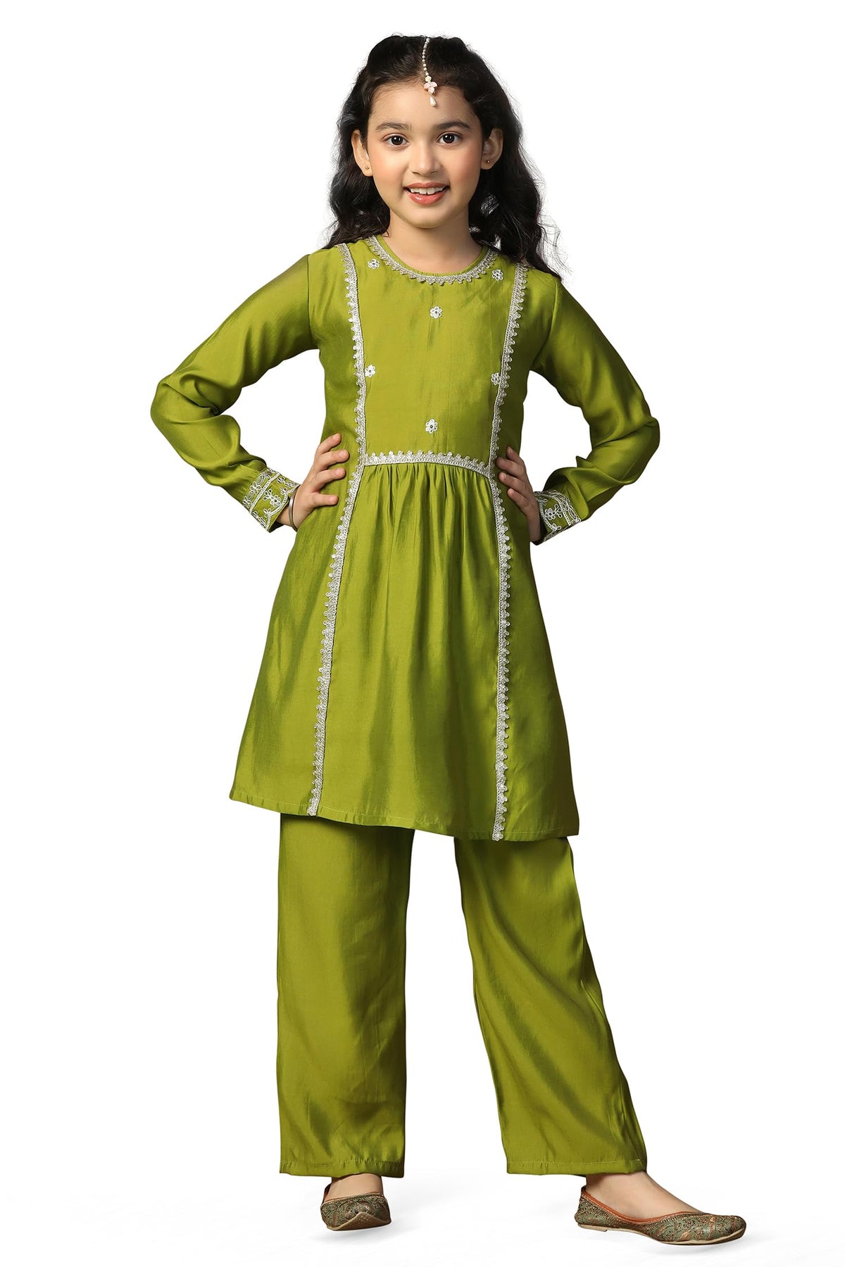Fashion Dream GirlS Chanderi Silk Embroidered Salwar Suit Set|Kids Salwar Suit Set|Ethnic Wear For Kids Girls|Suit For Girls (F 13-14