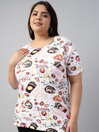 Juneberry 100% Pure Cotton Regular Fit Latest & Trendy All Over Prints Half Sleeve Plus Size T-Shirt For Women & Girls (Gl_Ps_Co