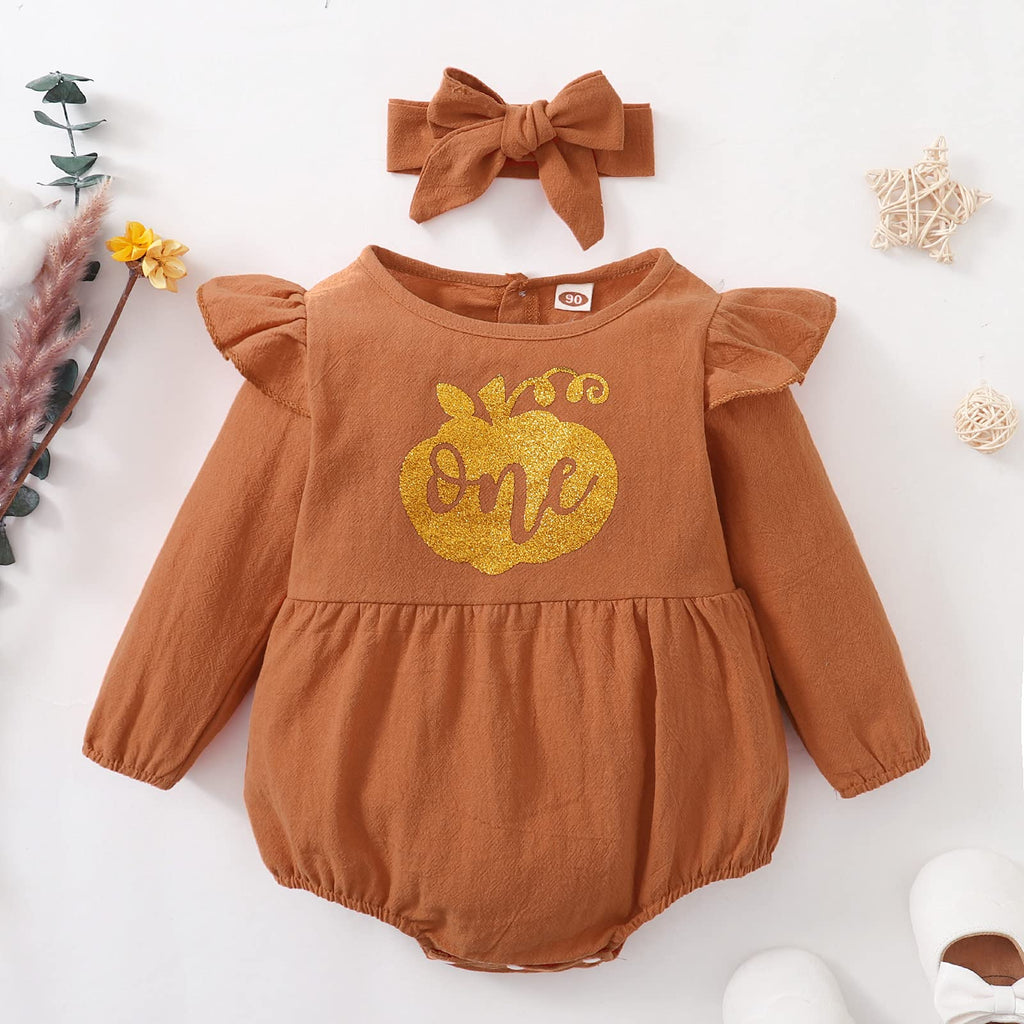 Shalofer Baby Girl Thanksgiving Outfit Pumpkin Thanksgiving Clothes 1st Birthday Bodysuit(Orange Pumpkin)