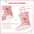 EUXTERPA Toddler-Kids Waterproof Light Up Rain Boots Patterns and Glitter Boots with Handles for Girls Toddler Size 8 Pink Unico
