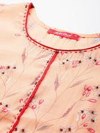 Aarika Womens Peach Colour Cotton Blend Floral Print Kurti