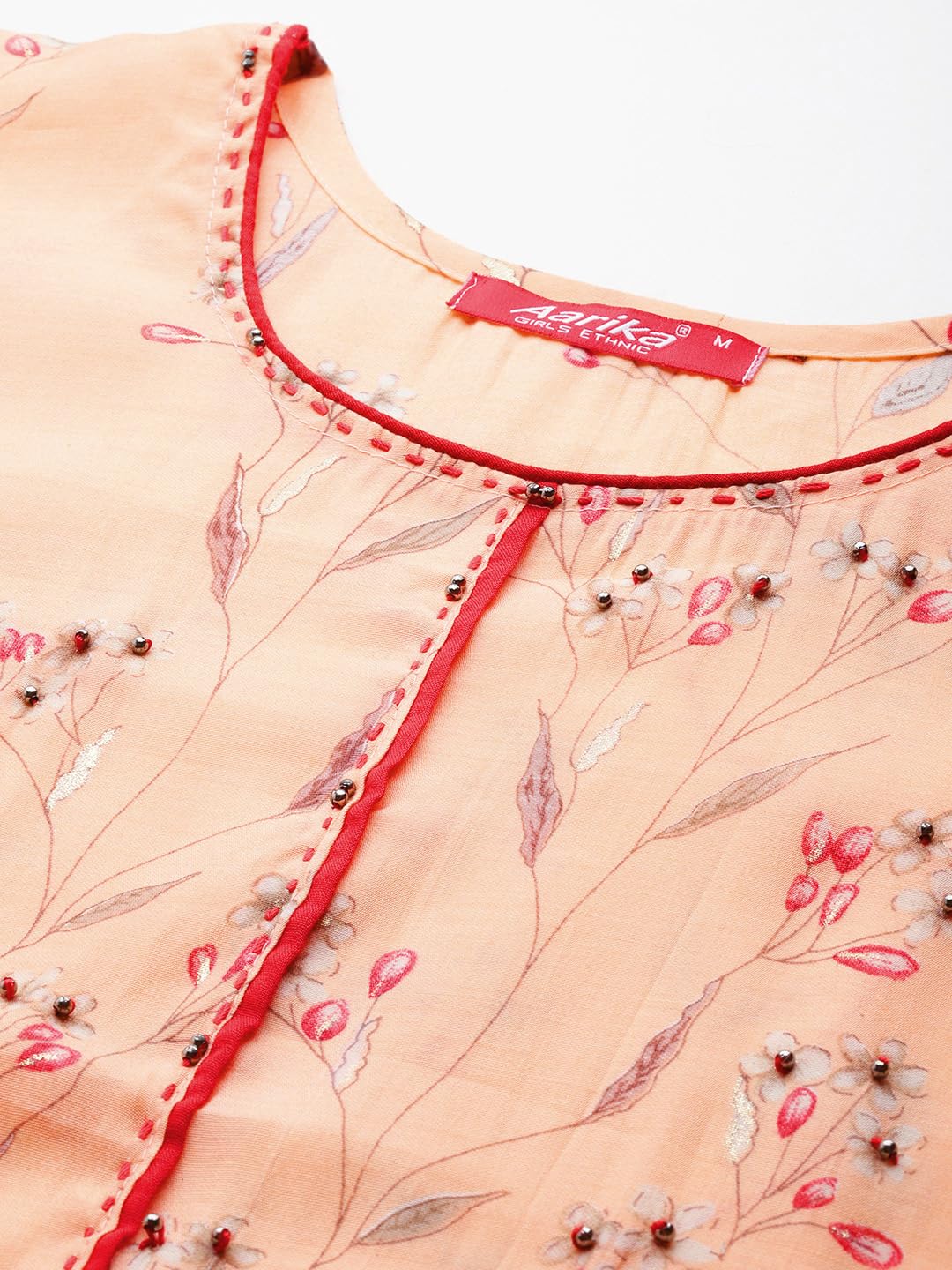 Aarika Womens Peach Colour Cotton Blend Floral Print Kurti