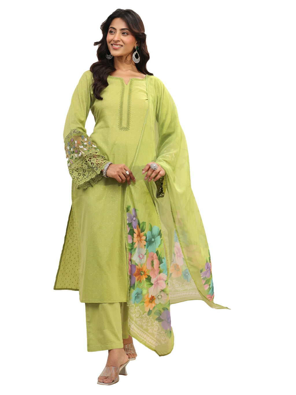 Libas Woven Design Cotton Blend Straight Kurta With Trousers and Dupatta-99870XXL