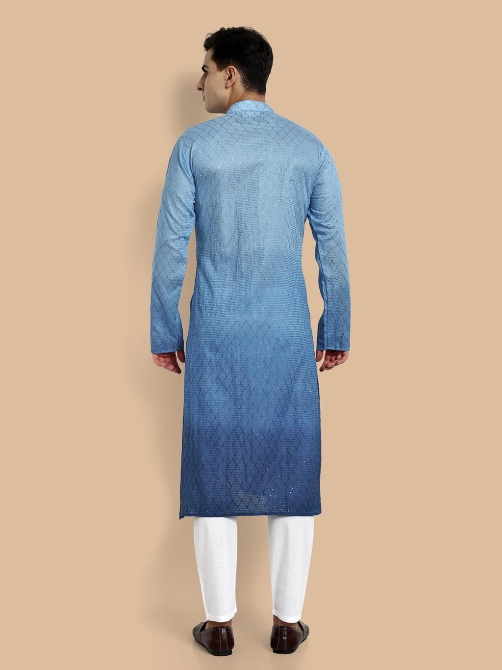 Vardha MenS Cotton Chikankari Embroidered And Sequence Full Sleeve Knee Length Casual Kurta For All Occations Like Wedding, Off