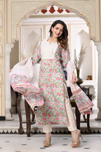ANNI DESIGNER Womens Cotton Blend Straight Printed Kurta with Pant & Dupatta (Spring Green-SNW_M_Green_Medium)