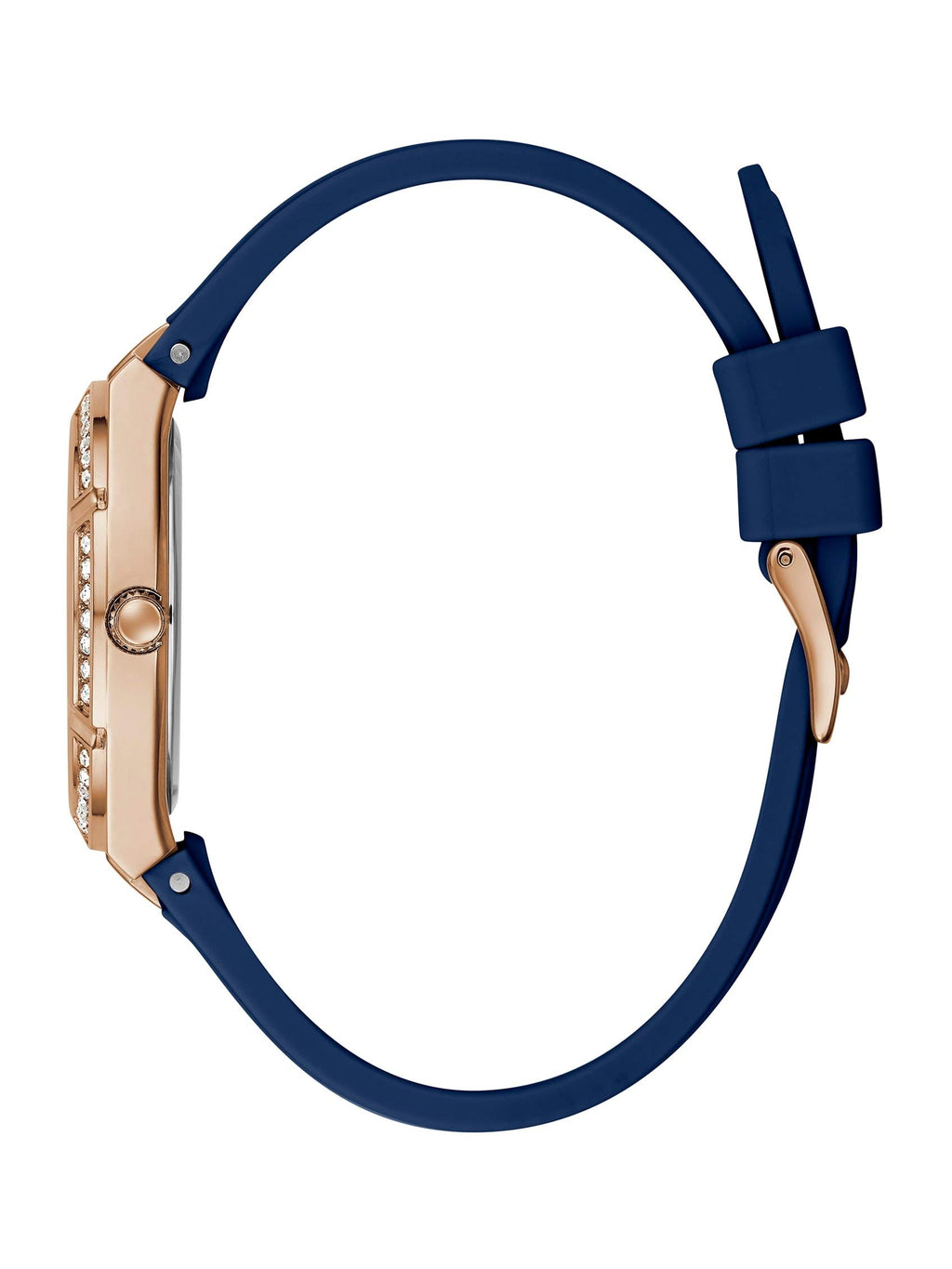 GUESS Blue + Rose Gold-Tone Crystal Silicone Watch, Blue/Rose Gold-Tone