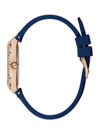 GUESS Blue + Rose Gold-Tone Crystal Silicone Watch, Blue/Rose Gold-Tone