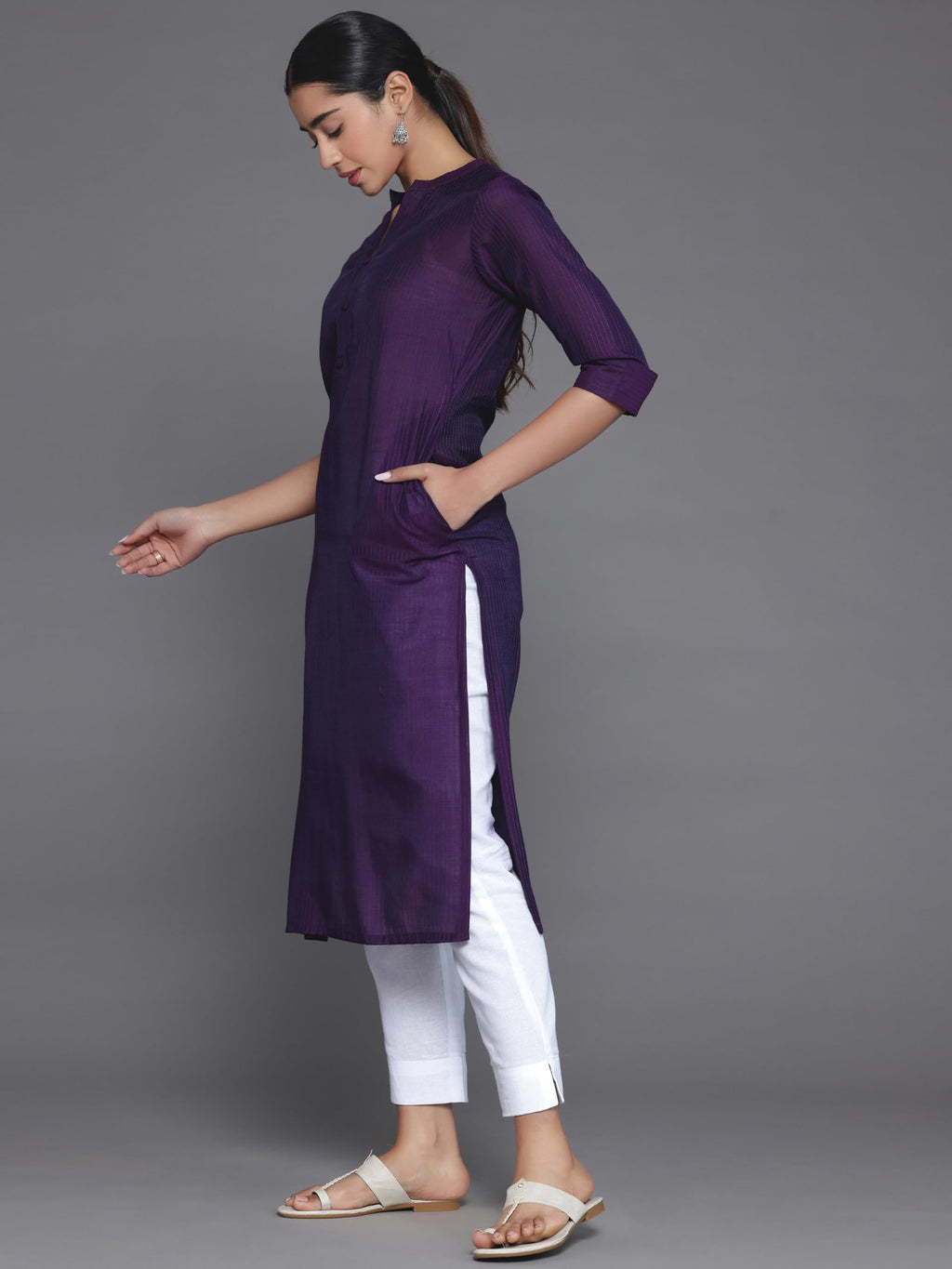 Libas WomenS Silk Woven Design Straight Kurta (268790R Purple